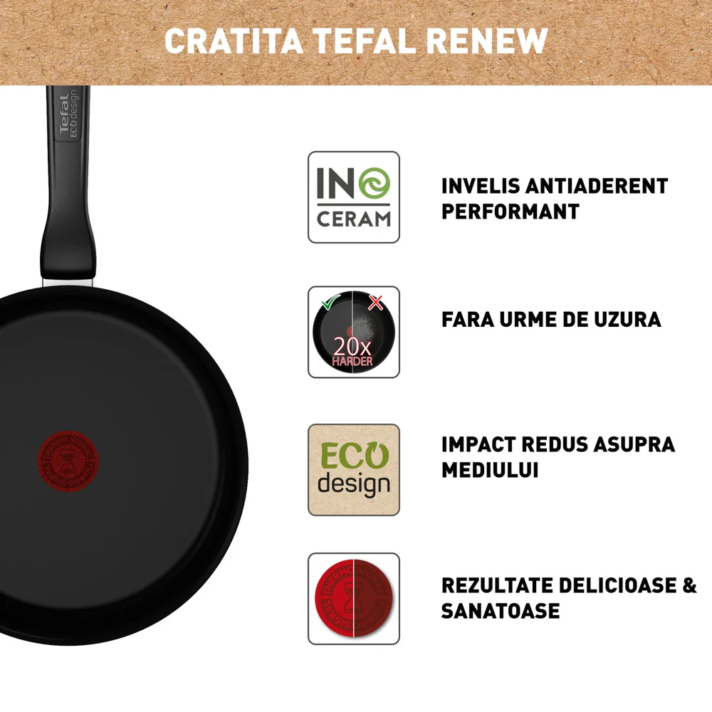 Sauteuse TEFAL C4323223 - 24cm Céramique Renew Black