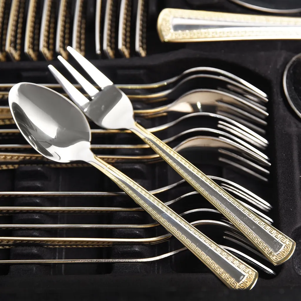 Coffret Ménagère LINES 72 pièces en inox et doré 18/10 - Nakcha doré