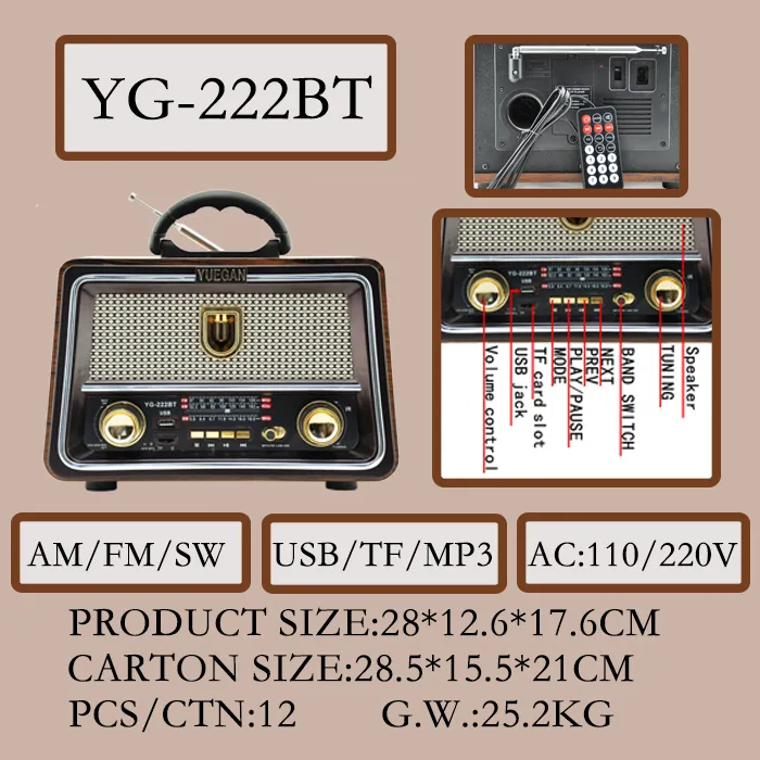 Radio portable AM/FM/SW avec Bluetooth et lecteur MP3  YUEGAN YG-221BT