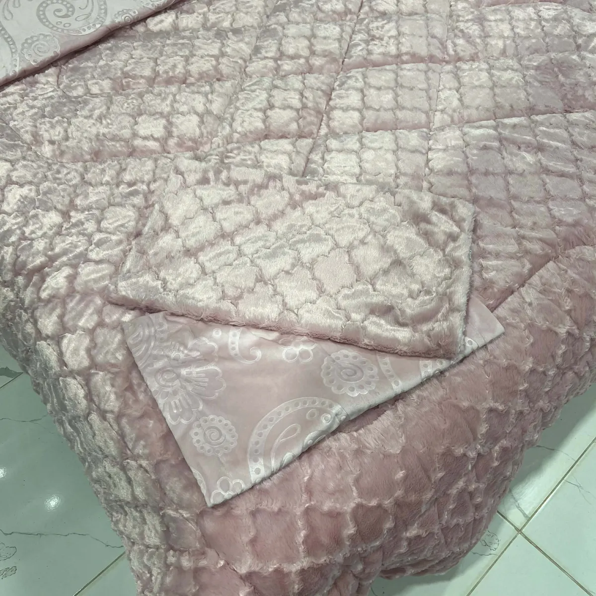 Farech couette Velvet double face 5 piéces  Rose