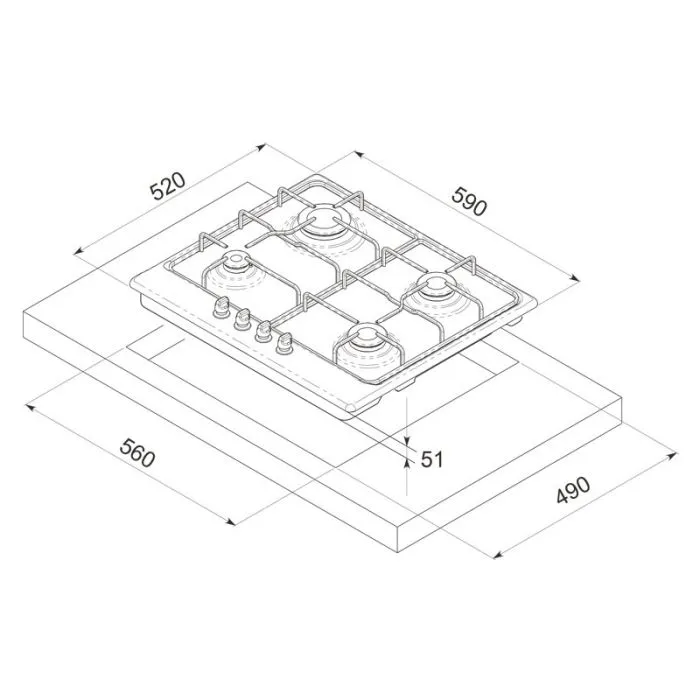 Plaque de Cuisson Encastrable FOCUS F408X - 4 Feux - 60 cm - Inox