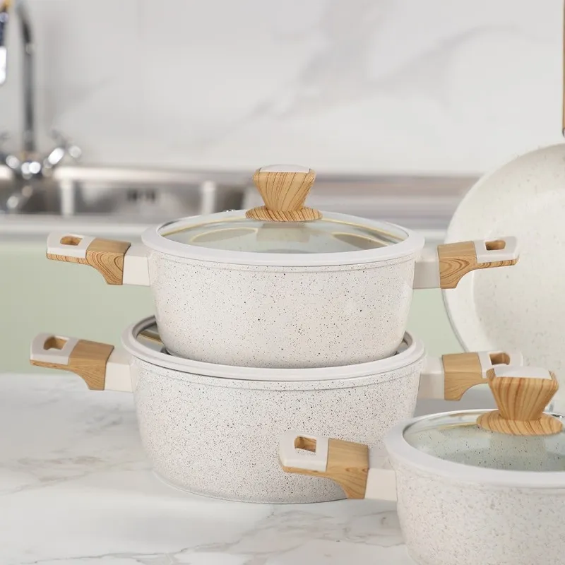 Batterie de Cuisine 9 Pièces en Granite Sizar Blanc