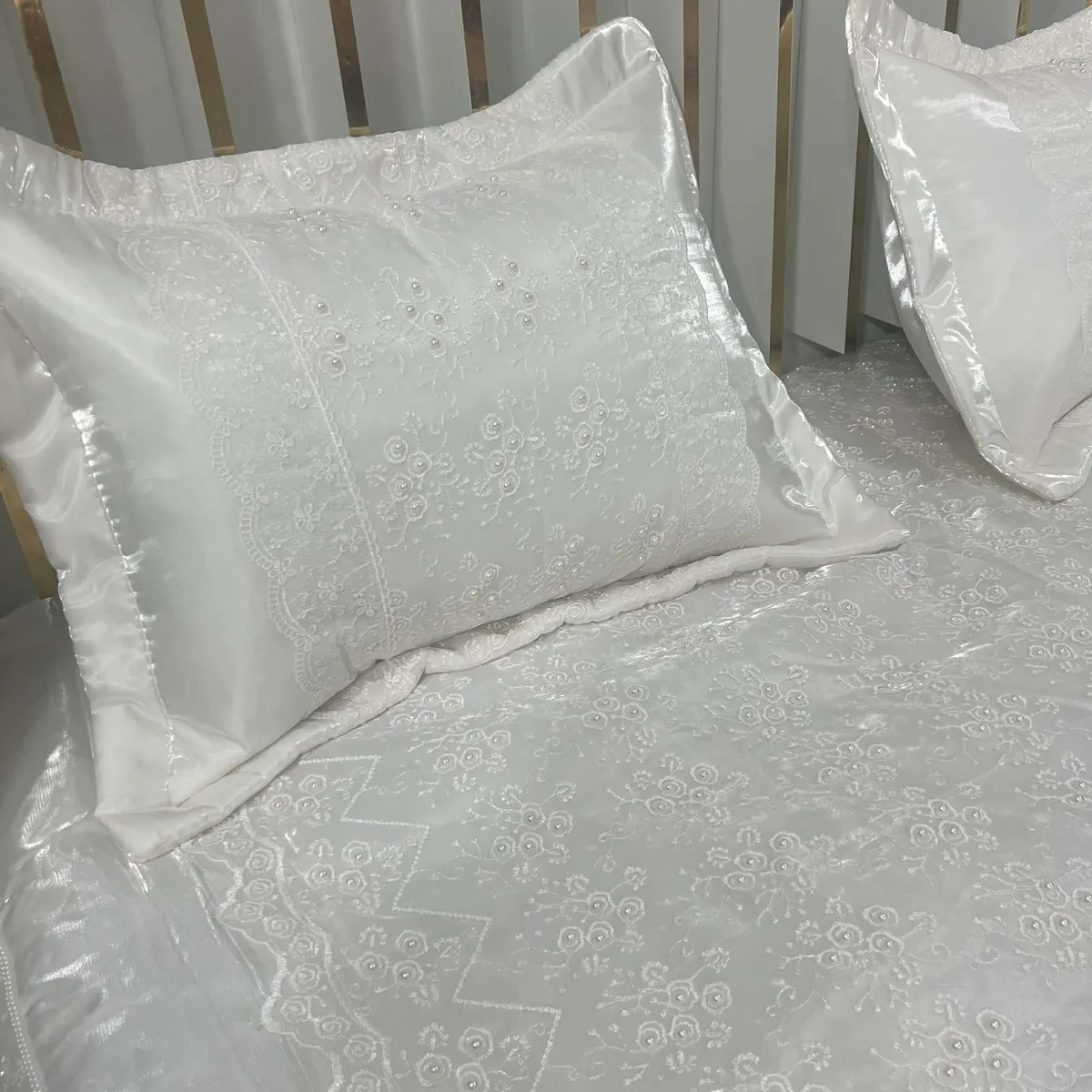 Parrure de lit mariage Blanc 3PCS avec strass - MARIAGE1