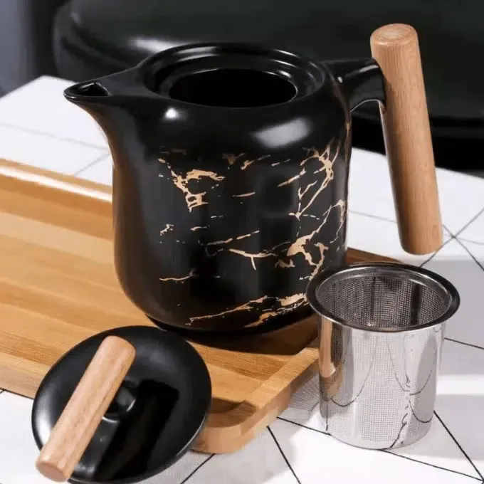 Service à Café Au Lait En Céramique Marbre - 7 Pièces