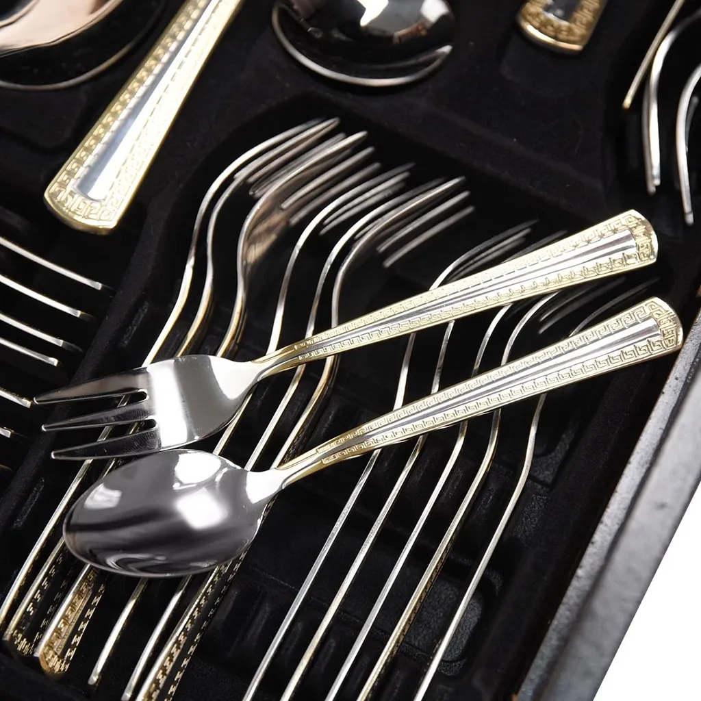 Coffret Ménagère LINES 72 pièces en inox et doré 18/10 - Nakcha doré