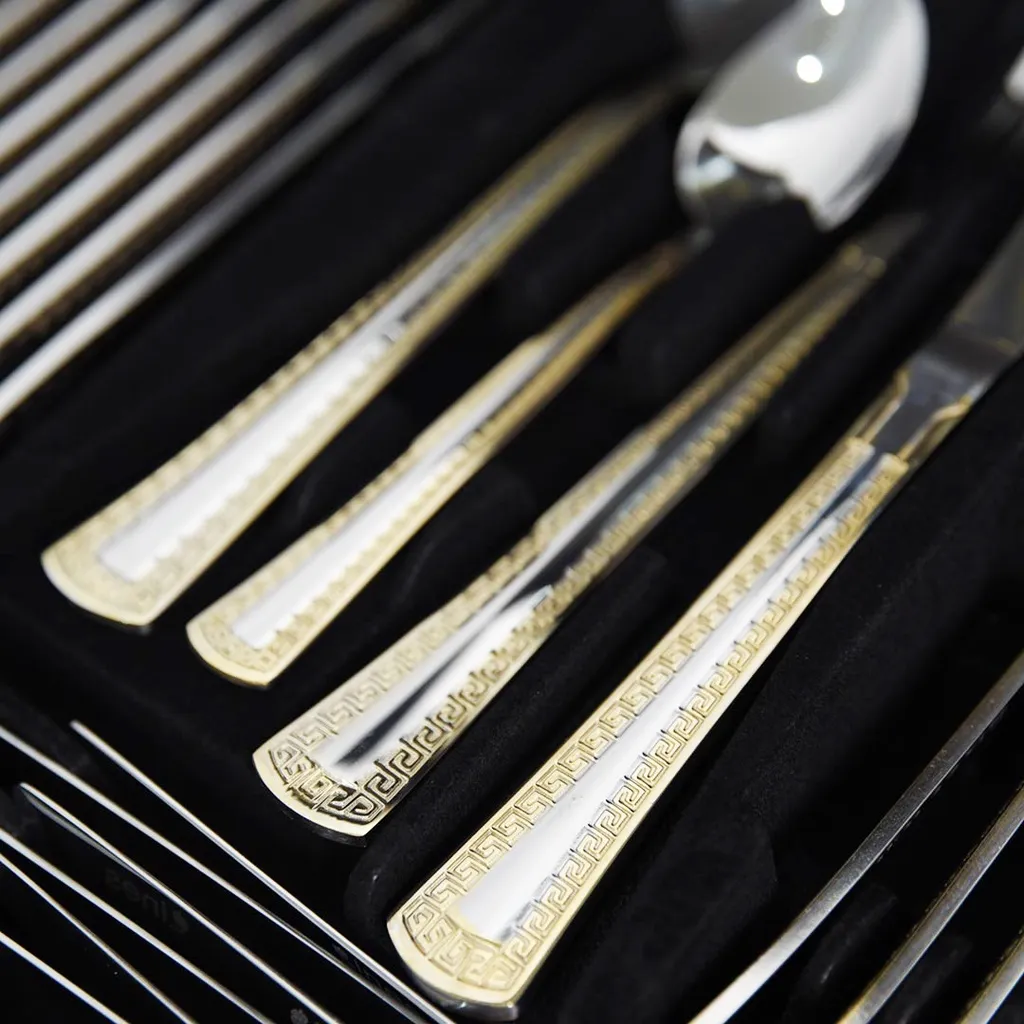 Coffret Ménagère LINES 72 pièces en inox et doré 18/10 - Nakcha doré