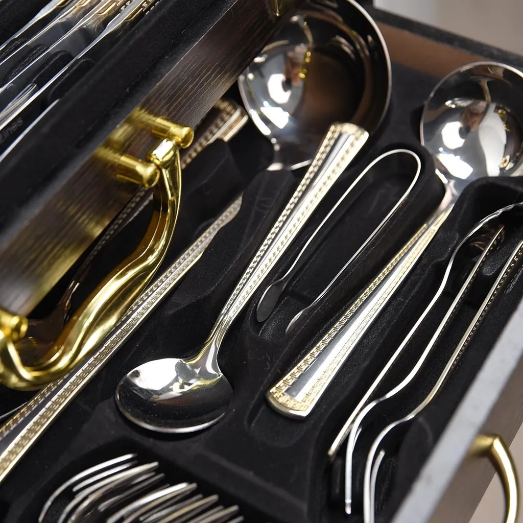 Coffret Ménagère LINES 72 pièces en inox et doré 18/10 - Nakcha doré