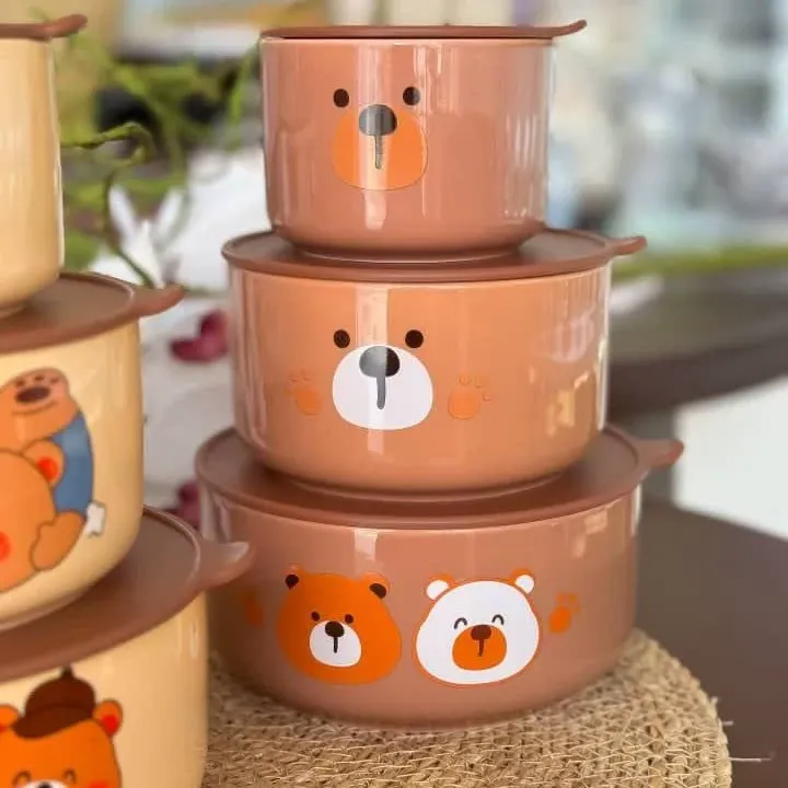 Ensemble de 3 récipients de conservation en céramique Bear HZ770-693