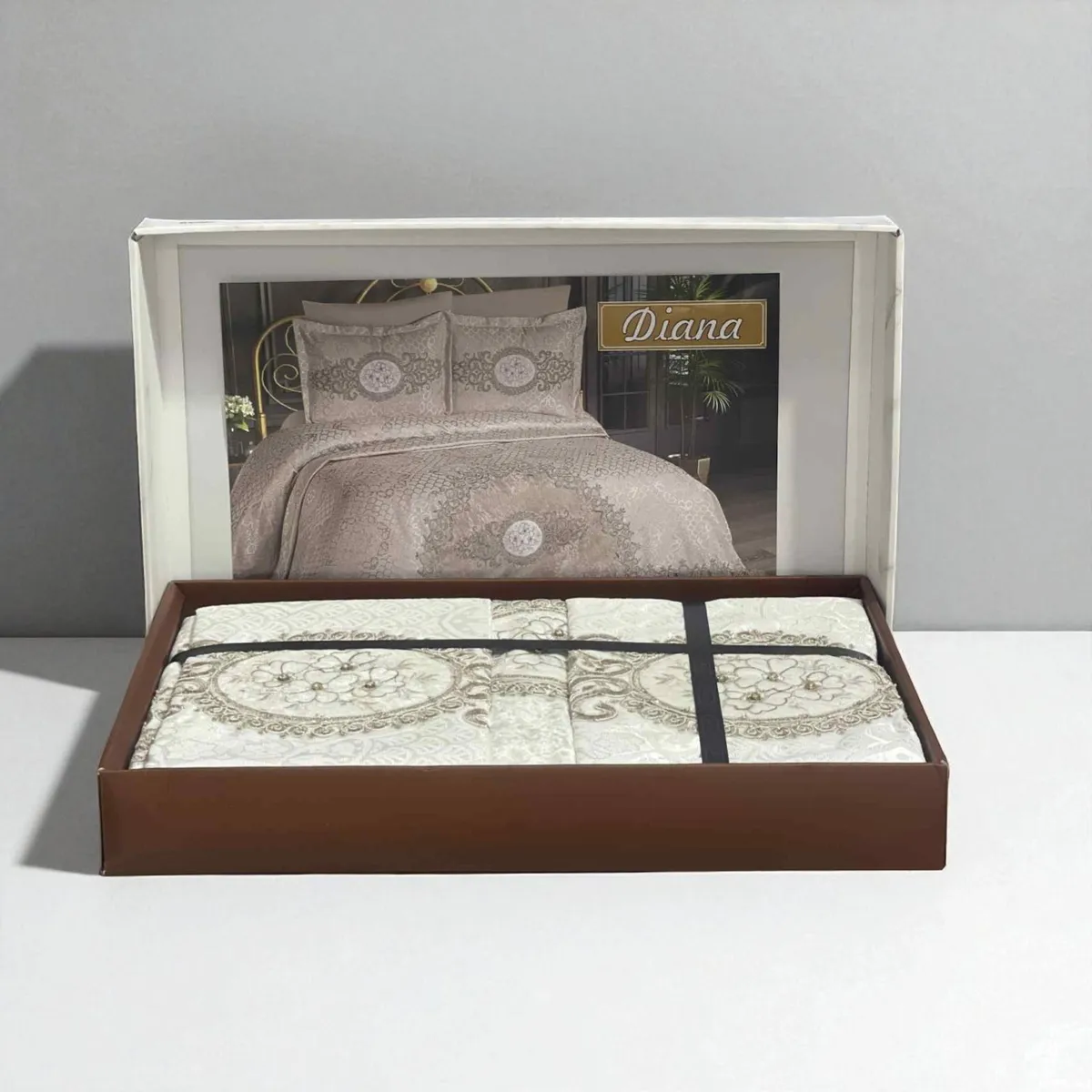 Parure de lit viven – 6 pièces – Coton satiné & dentelle