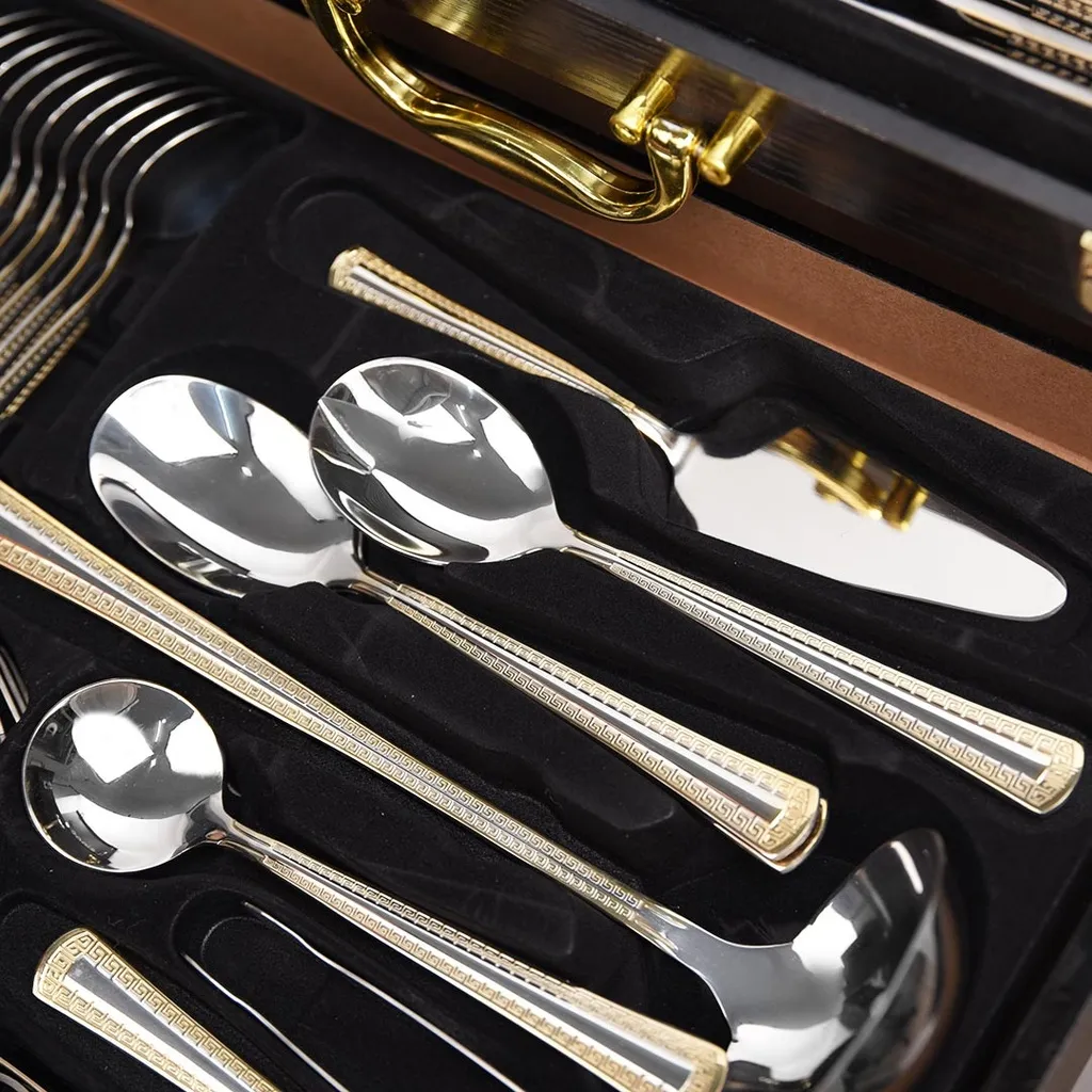 Coffret Ménagère LINES 72 pièces en inox et doré 18/10 - Nakcha doré