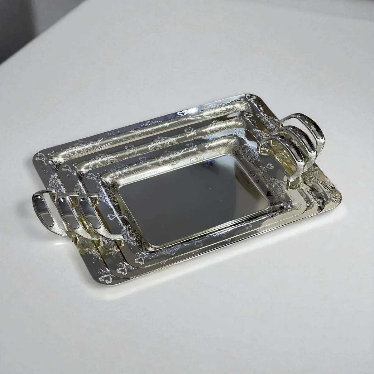 Plateau rectangulaire avec poignées lines - 3 pièces - acier inoxydable 18/10