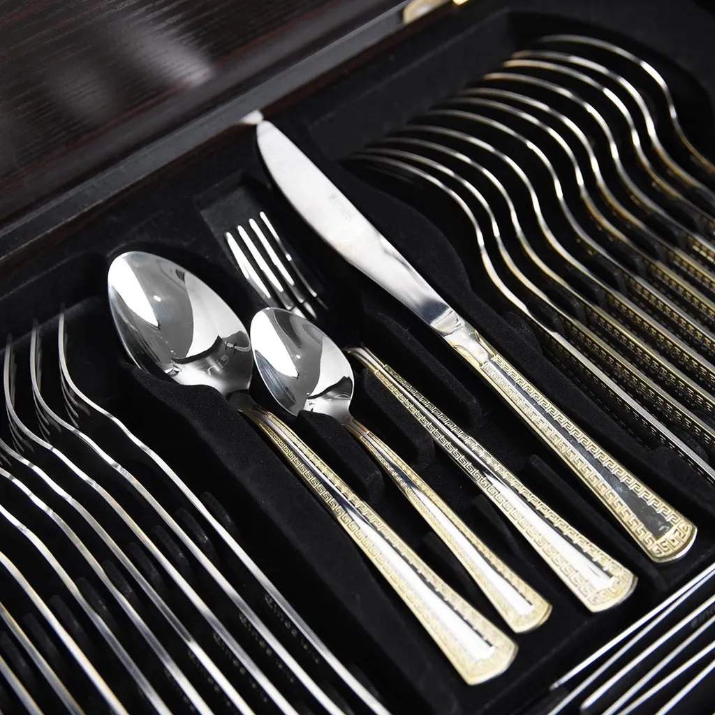 Coffret Ménagère LINES 72 pièces en inox et doré 18/10 - Nakcha doré