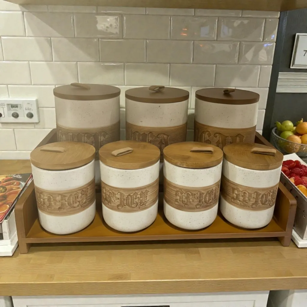 Porte Épices en Céramique avec Support Bois – 7 Pots