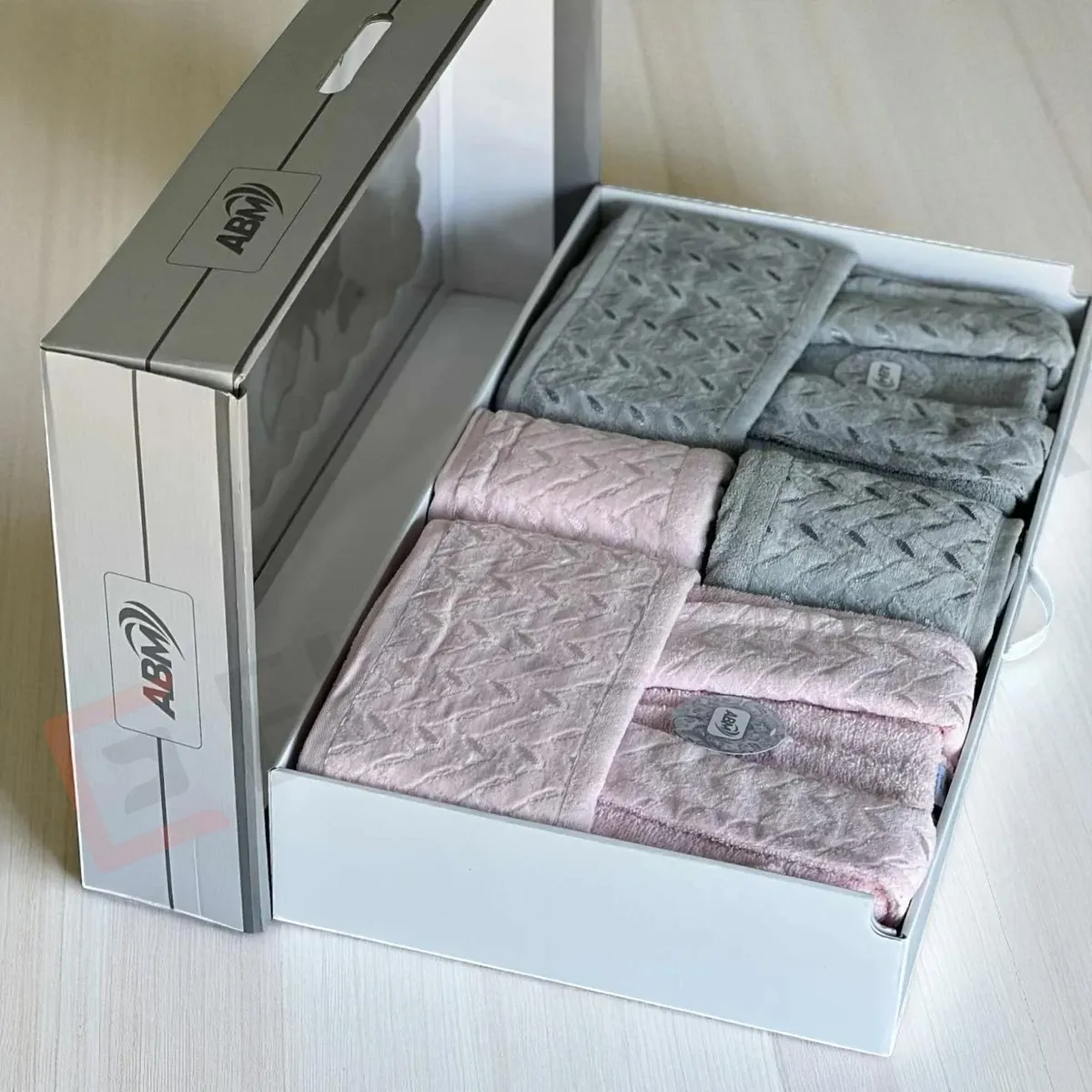 Cap de bain Homme et Femme  6 Piéces Velour ABM Aricha  - Rose / Gris