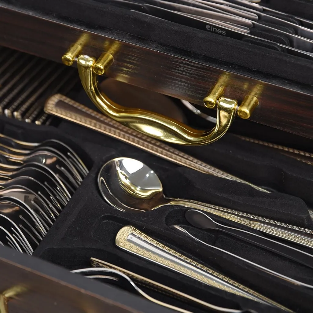 Coffret Ménagère LINES 72 pièces en inox et doré 18/10 - Nakcha doré