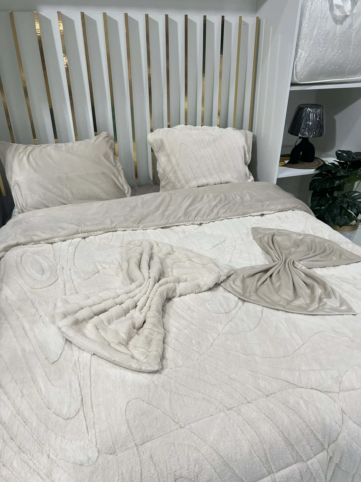 Farech couette double face 5 piéces - beige avec designe