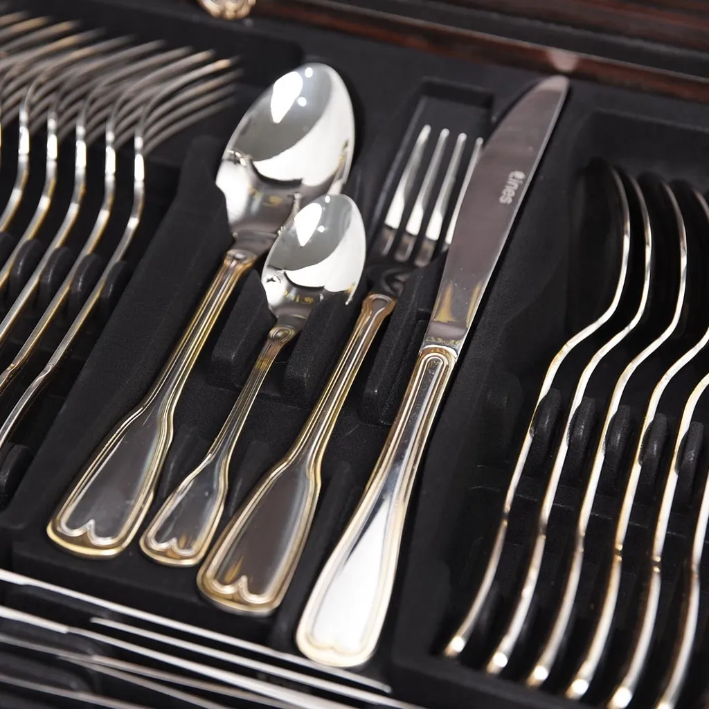 Coffret Ménagère LINES 72 pièces en inox et doré 18/10 - Motif cœur