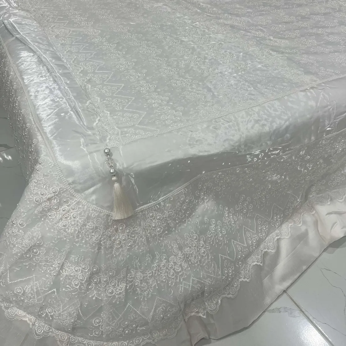 Parrure de lit mariage Blanc 3PCS avec strass - MARIAGE1