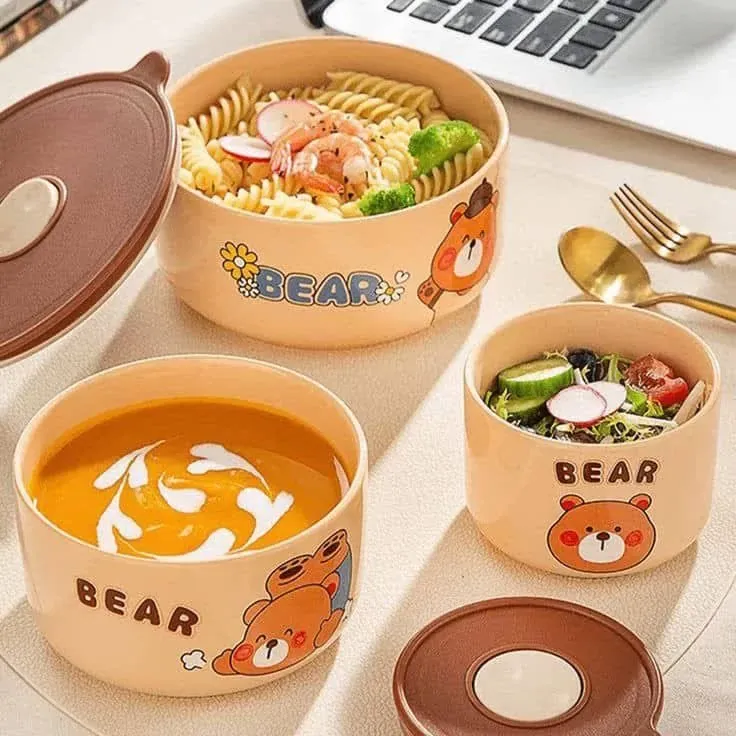 Ensemble de 3 récipients de conservation en céramique Bear HZ770-693