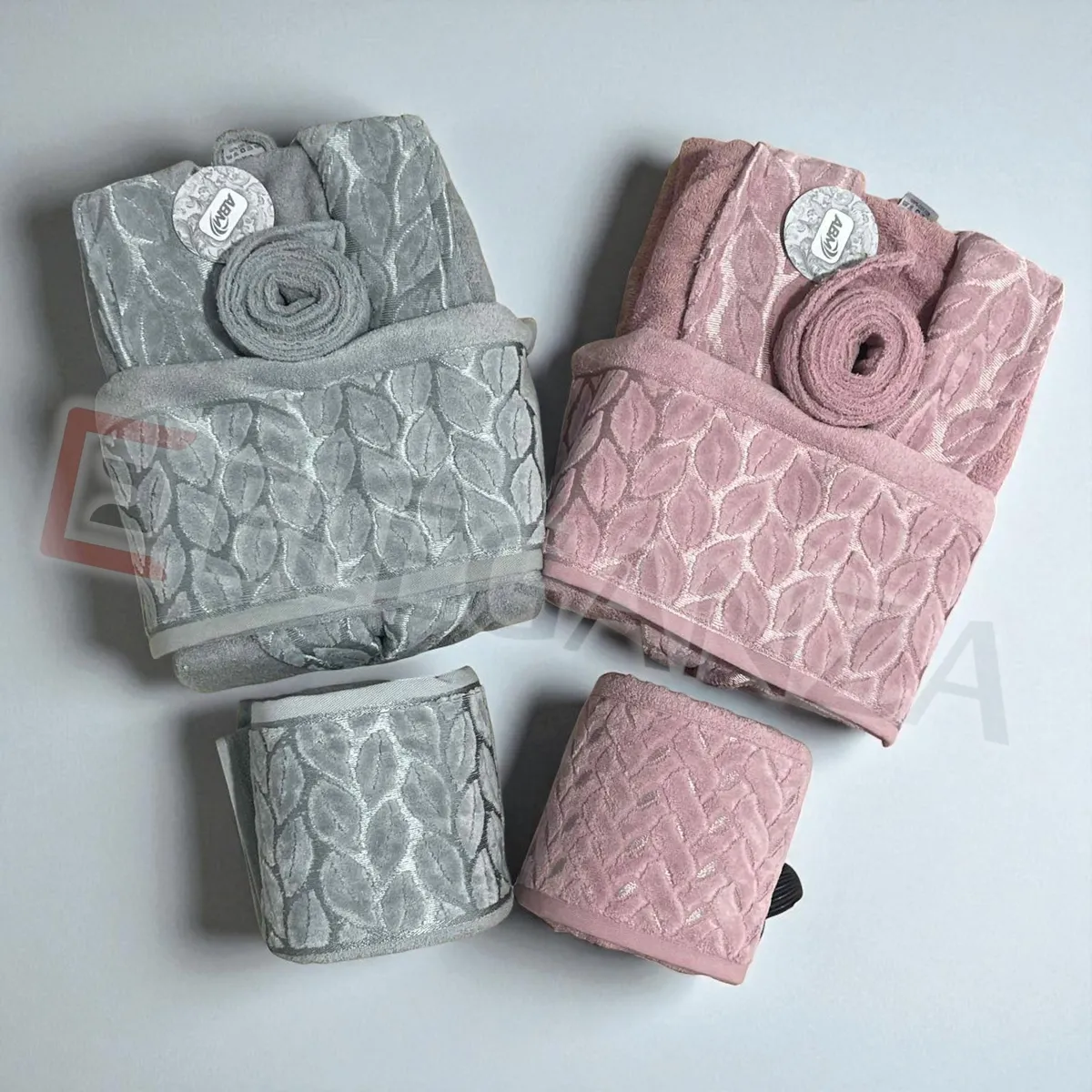 Cap de bain Homme et Femme  6 Piéces Velour ABM RICHA  -  Rose / Gris