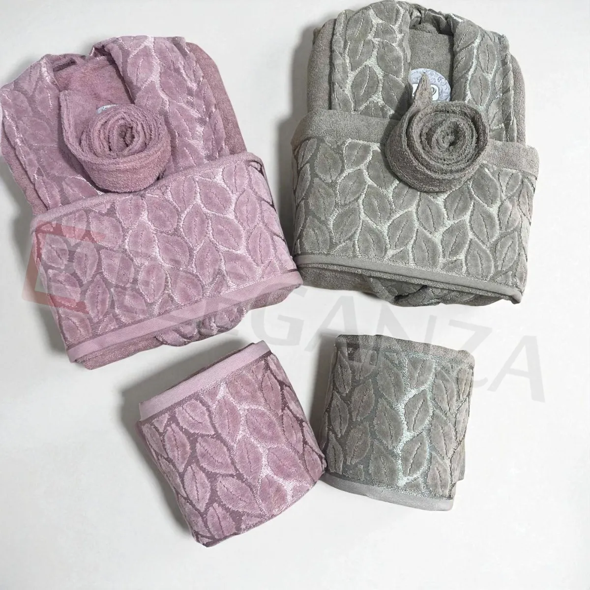 Cap de bain Homme et Femme  6 Piéces Velour ABM RICHA   - Rose / Beige