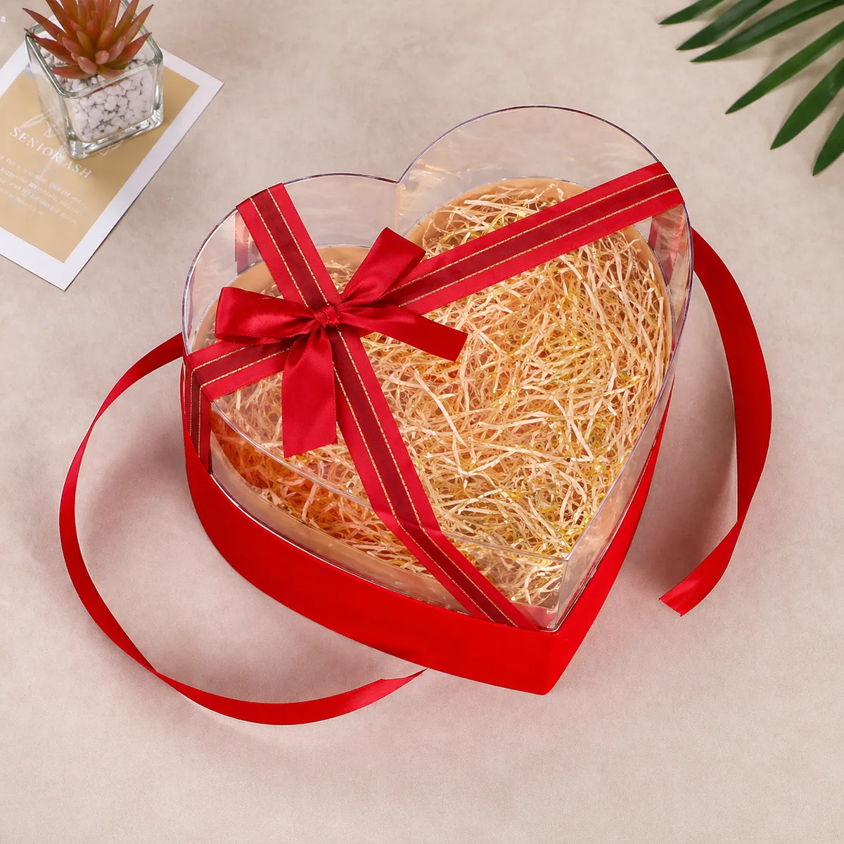 Boîte Cadeau Cœur Transparente avec Ruban ELG1-11