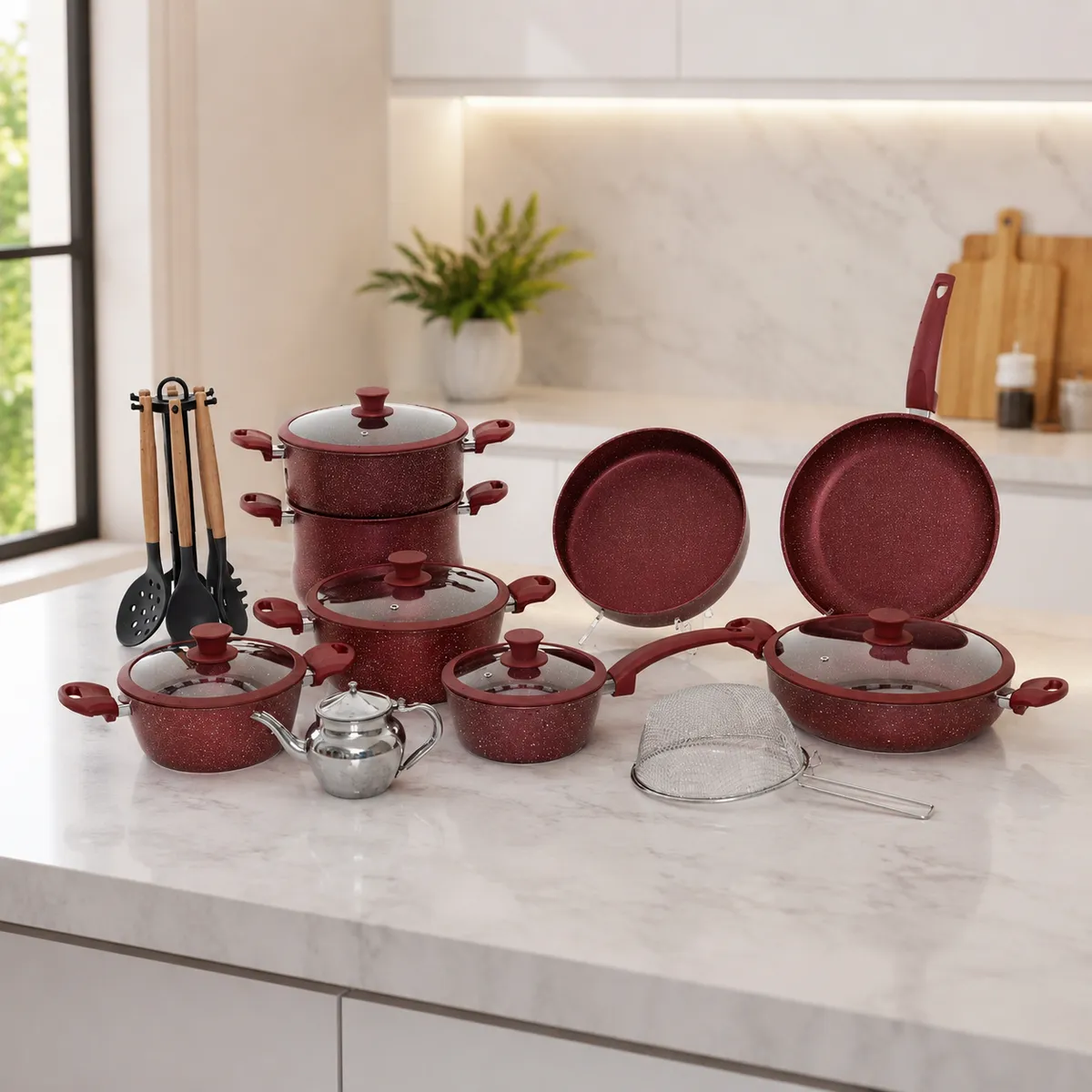 Batterie de cuisine granite Almaz 22pcs Rouge