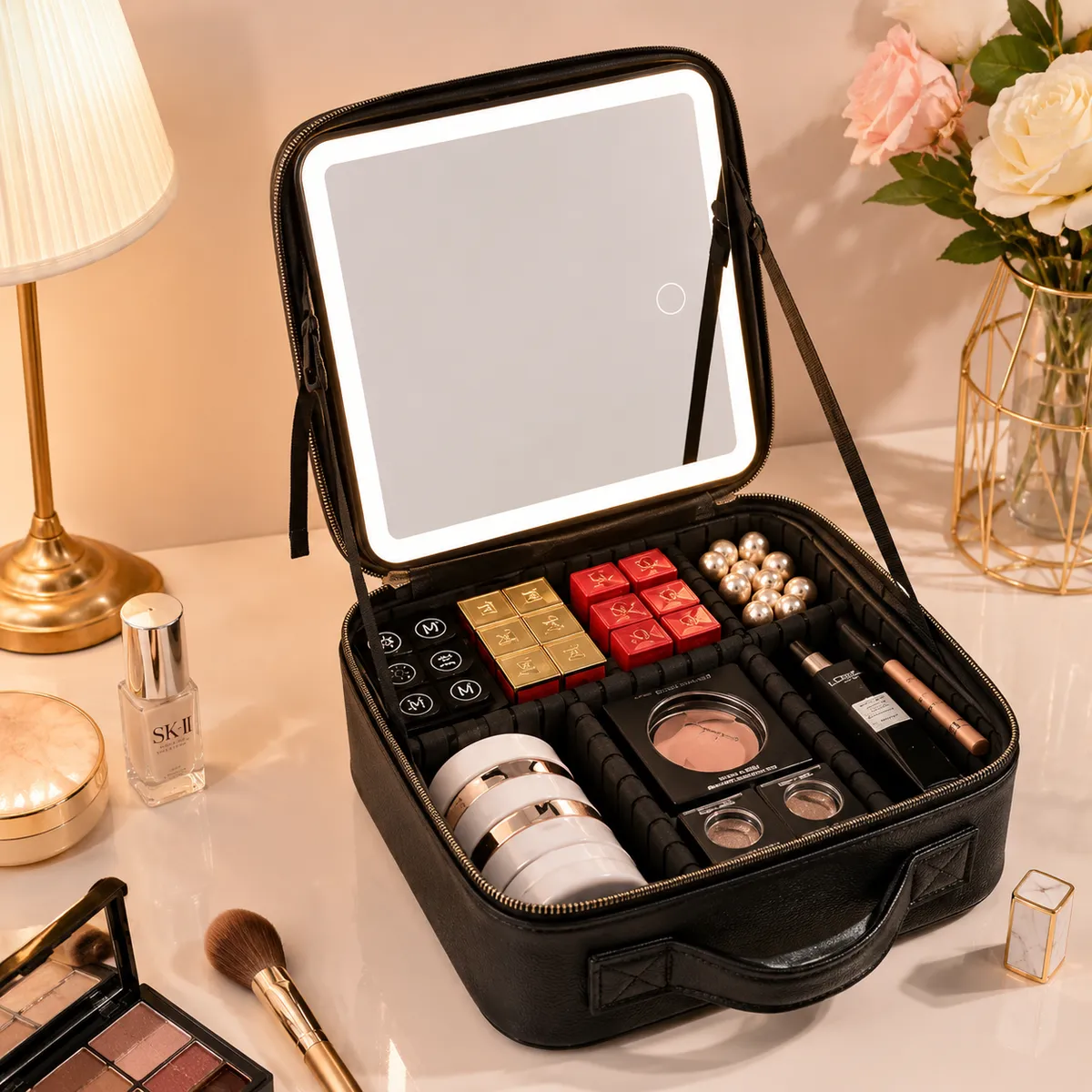 Valise de maquillage led avec mirroir intégré XR-6602 - Noir
