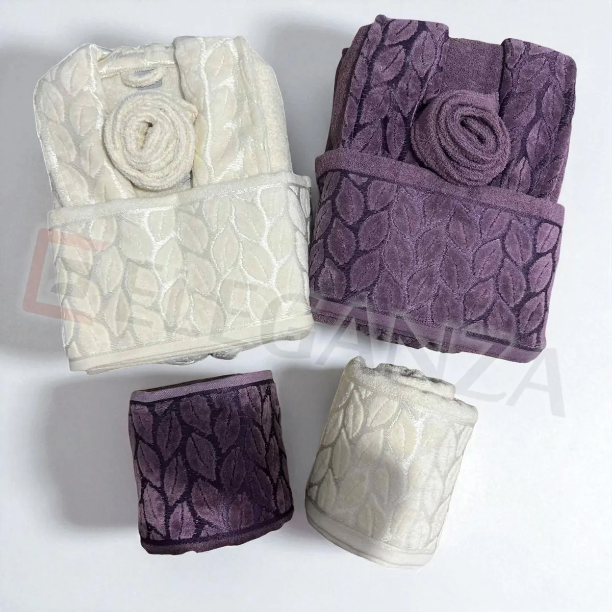 Cap de bain Homme et Femme  6 Piéces Velour ABM RICHA  - Violet / Blanc