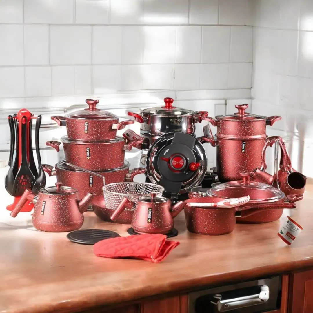 Batterie de cuisine en granite ABM 38 pièces - Rouge