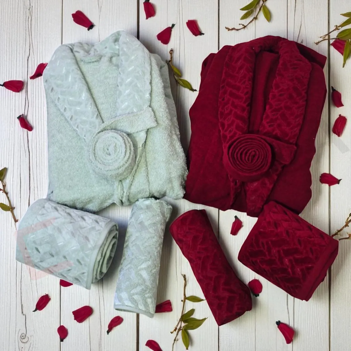 Cap de bain Homme et Femme  6 Piéces Velour ABM Aricha - Rouge/vert