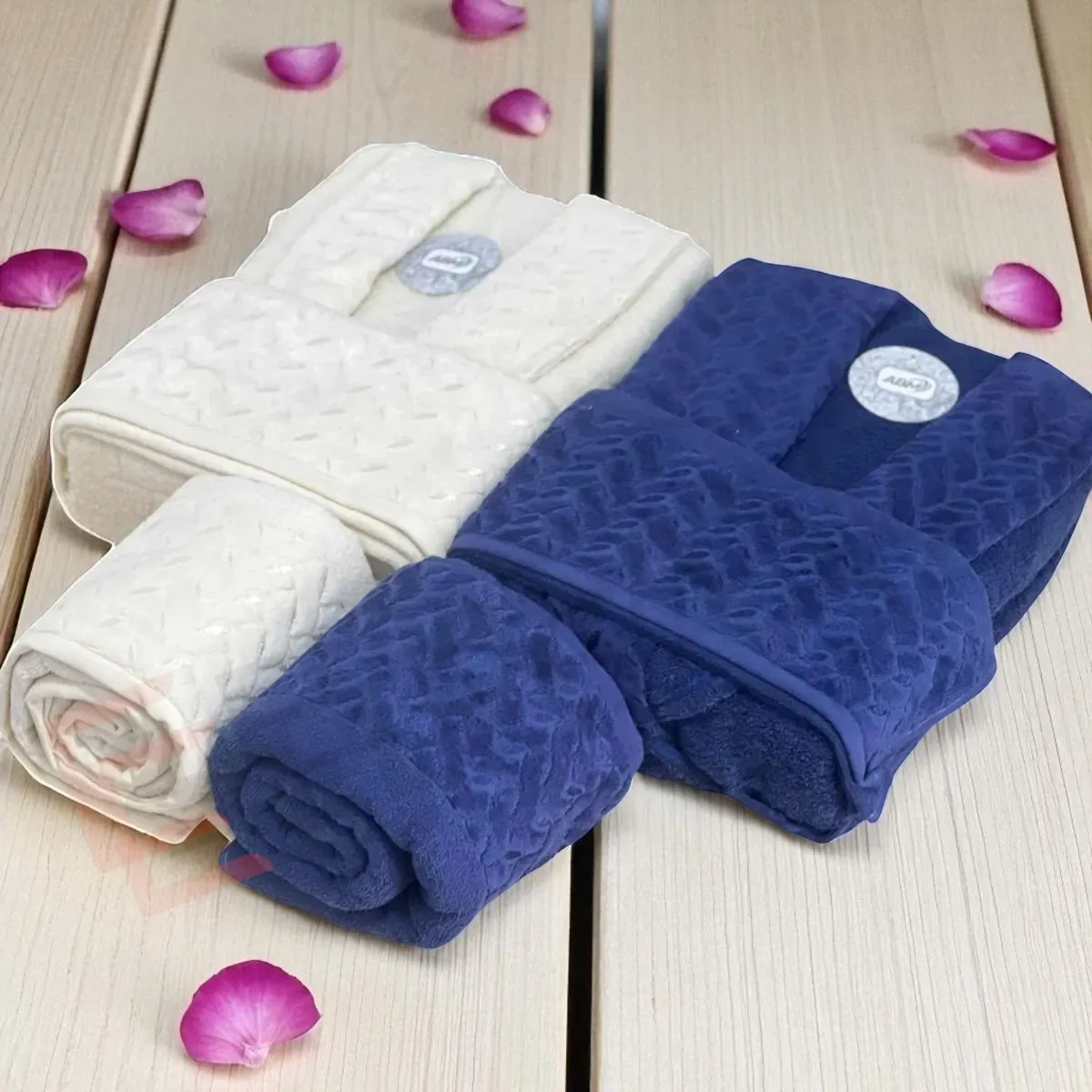 Cap de bain Homme et Femme 6 Piéces Velour ABM Aricha  - Bleu / Blanc