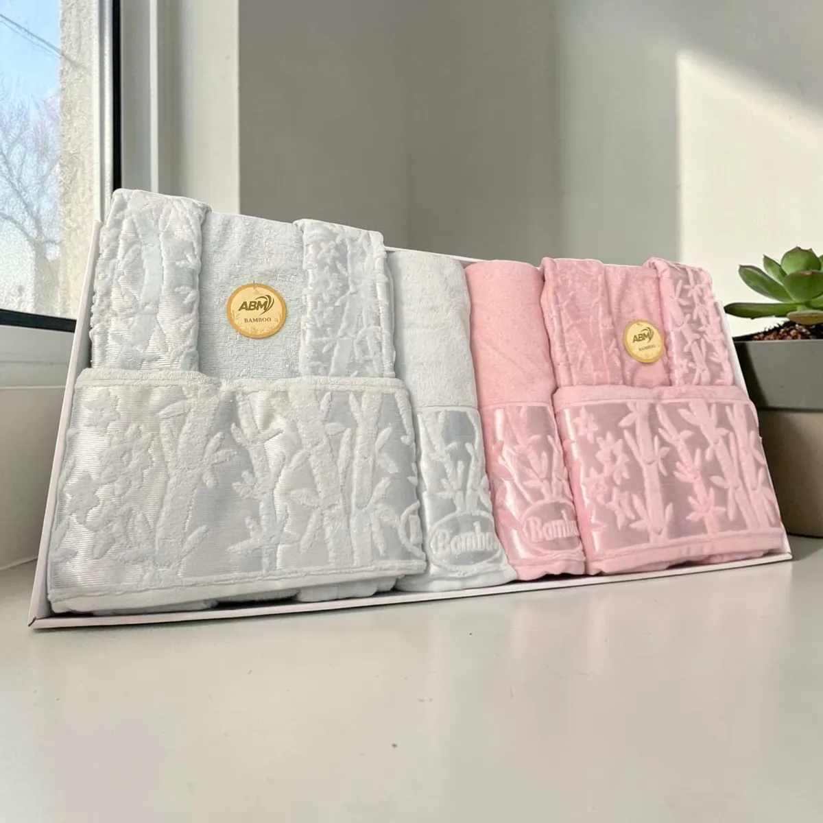 Cap de bain Homme et Femme  8pcs - BAMBO - Bleu ciel/Rose