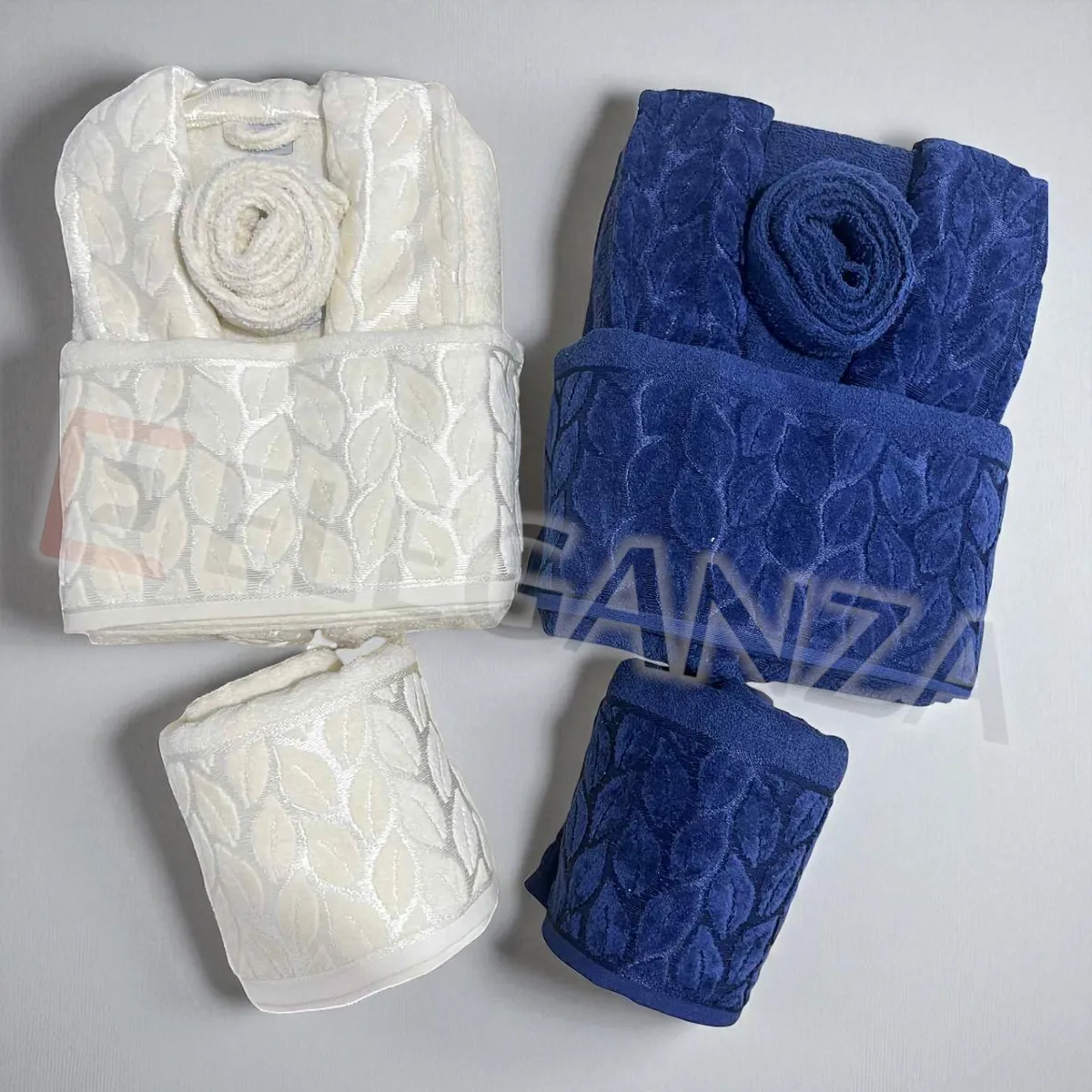 Cap de bain Homme et Femme  6 Piéces Velour ABM RICHA  - Bleu / Blanc