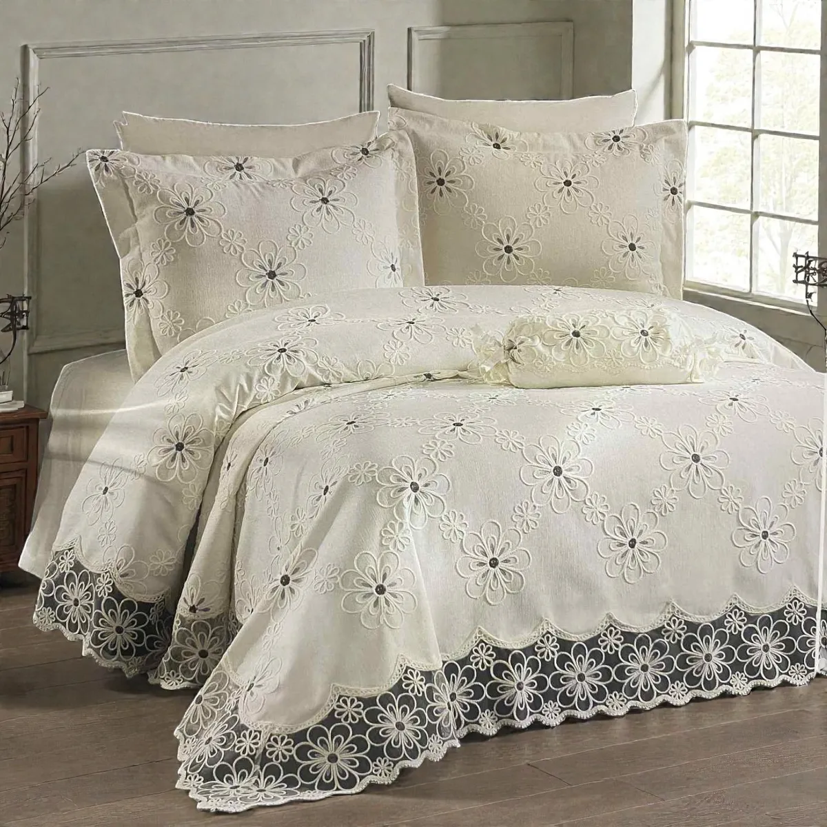 Parure de lit Naturel Home 7 pièces - LIYA Blanc Gris