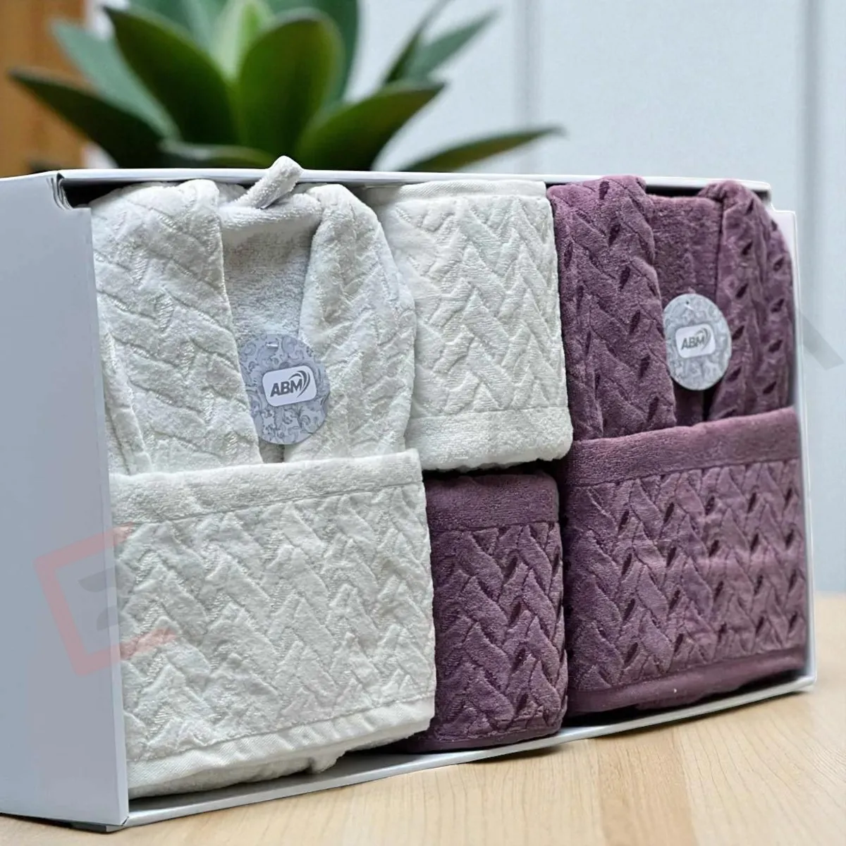 Cap de bain Homme et Femme 6 Piéces Velour ABM Aricha  - Violet / Blanc