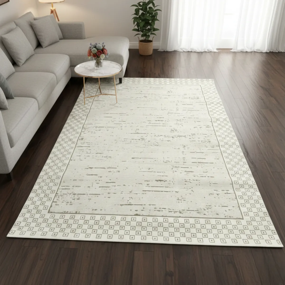 Tapis lotus  Cream et beige avec carreaux - 2m*2.6m - LOT1