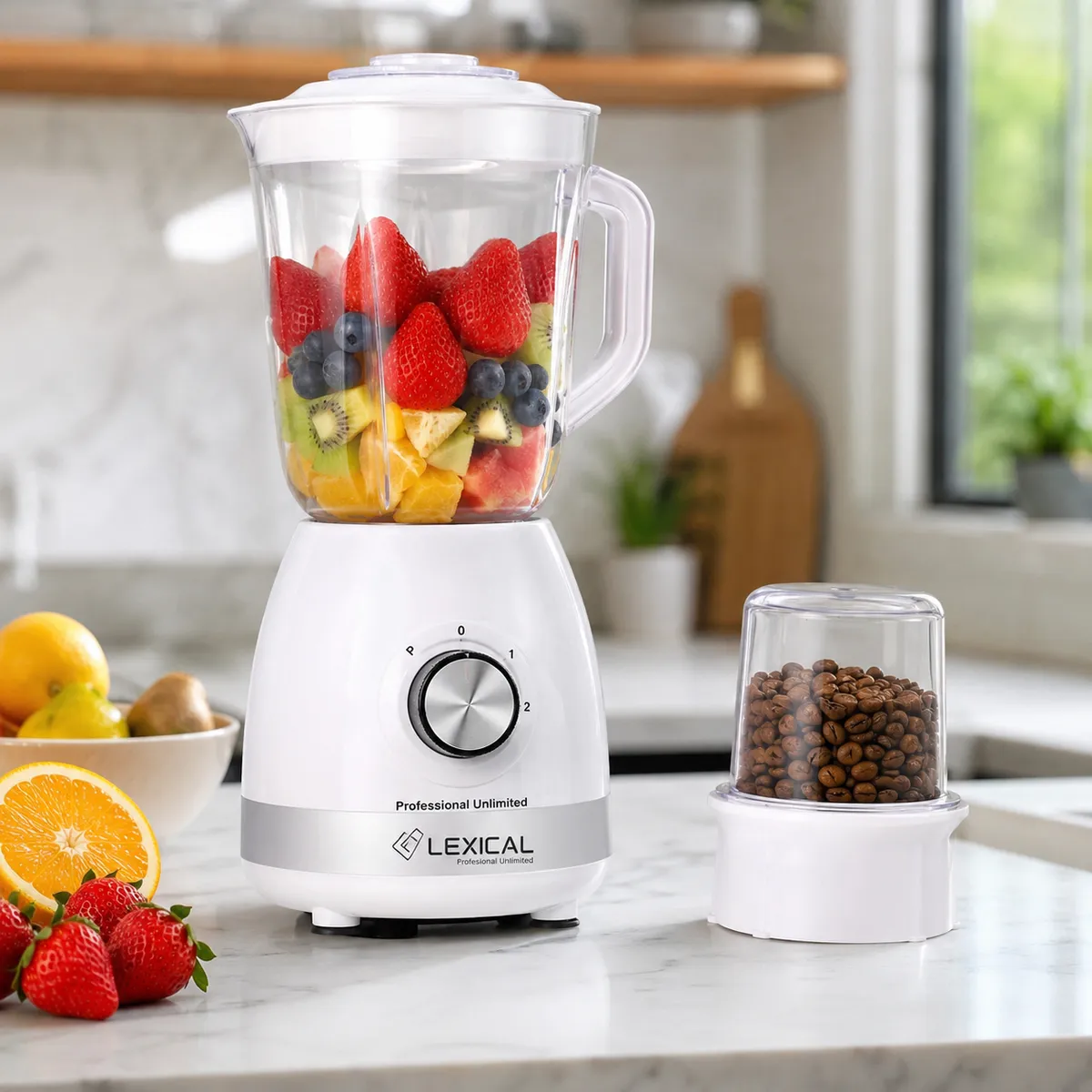 Blender 2 en 1 Lexical LBL-1526-1 - 500 Watts - Blanc