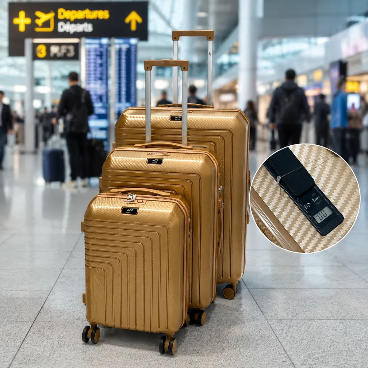 Série de 3 valises incassables ABM dementable avec balance - Gold