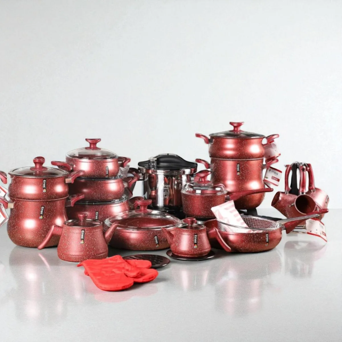 Batterie de cuisine 41 pièces granite Rouge - Lines