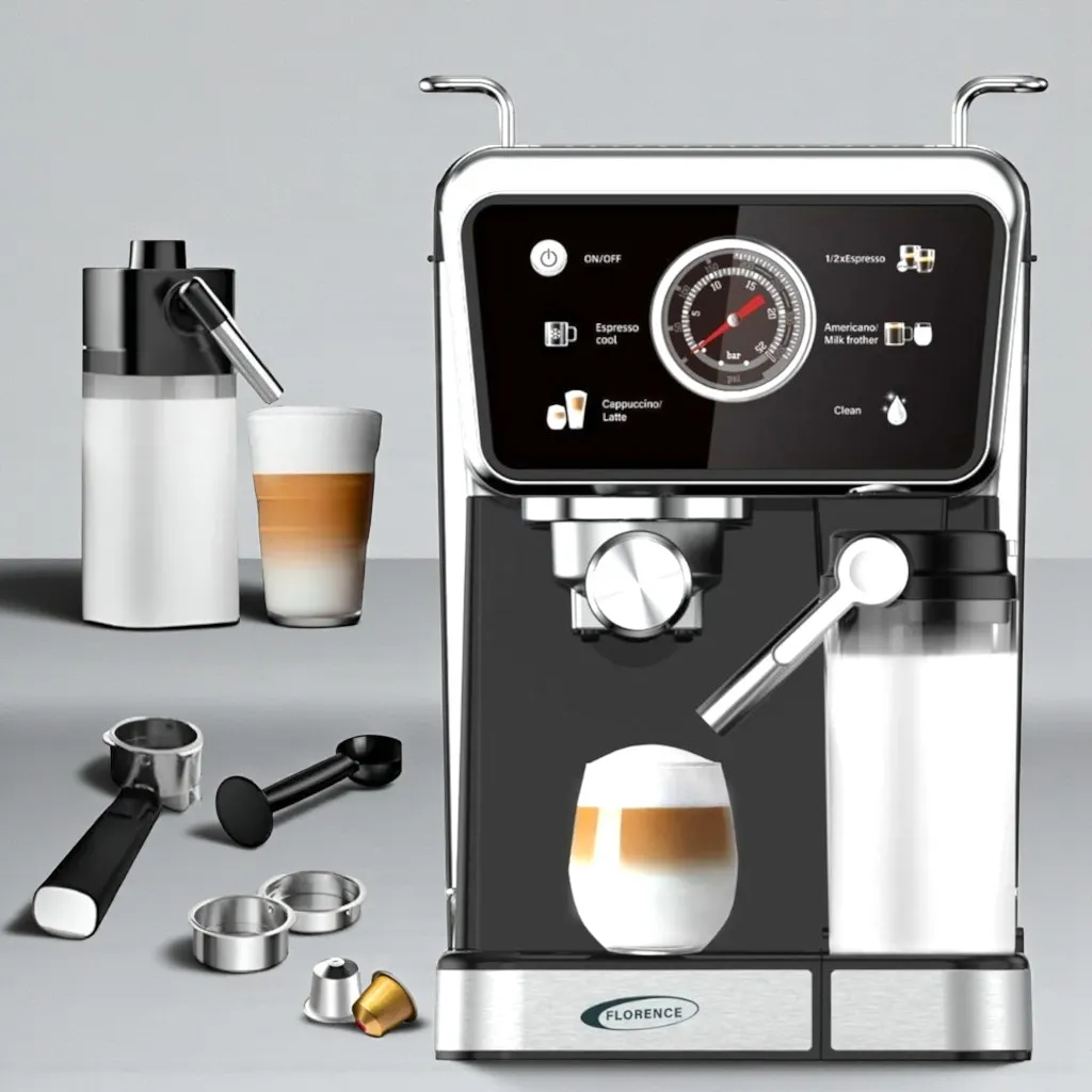 Machine à café Florence 5en1  HK457 - Expresso et Nespresso - 1350 Watts -  20 Bars - 1.5 Litres