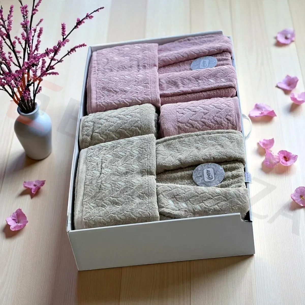 Cap de bain Homme et Femme 6 Piéces Velour ABM Aricha  - Rose / Beige