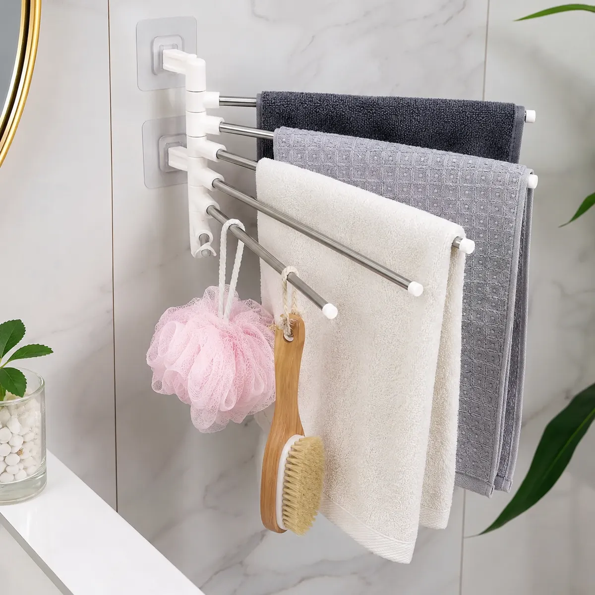Porte Serviettes Mural salle de bain Rotatif 4 Barres ACH76-7