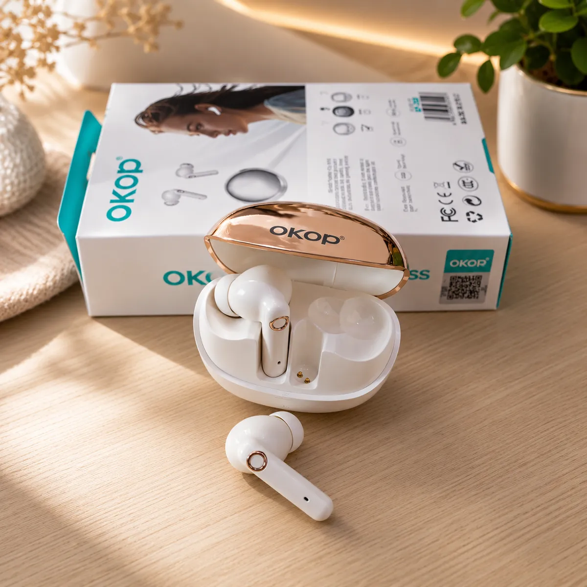 Écouteurs Sans Fil OKOP KP-209 – Bluetooth V5.4 Beige