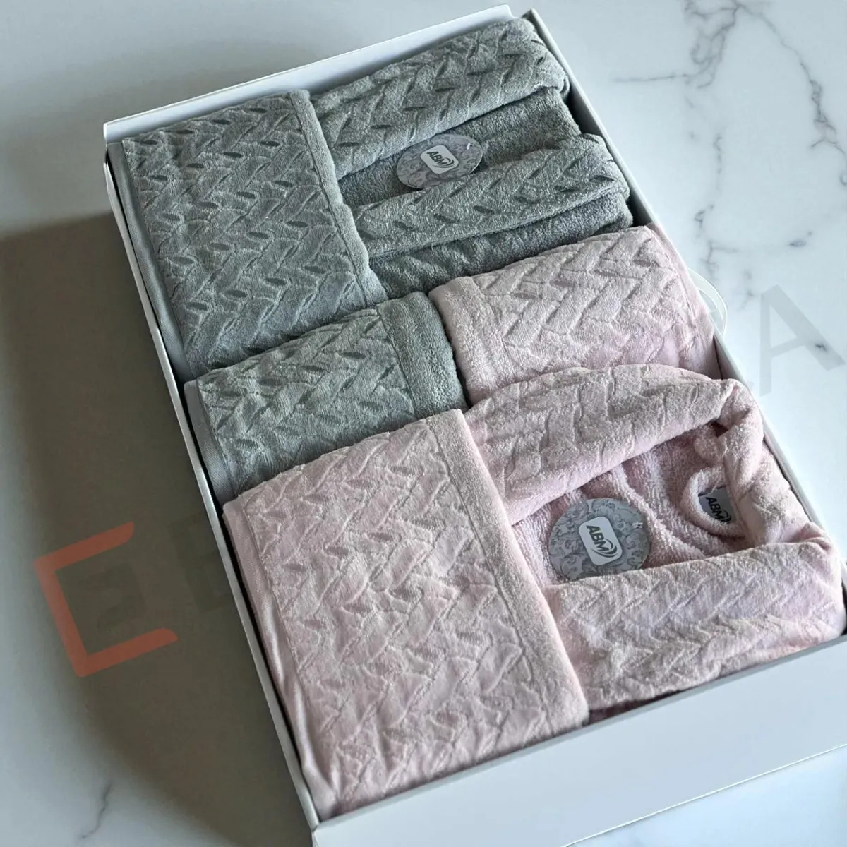 Cap de bain Homme et Femme  6 Piéces Velour ABM Aricha  - Rose / Gris