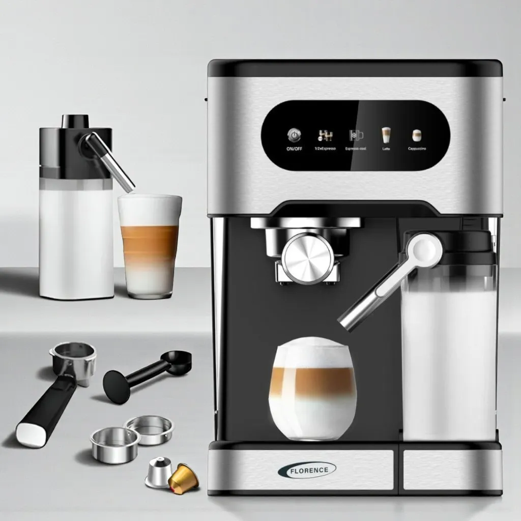 Machine à café Florence 5en1  HK459 - Expresso et Nespresso - 1350 Watts -  20 Bars - 1.5 Litres