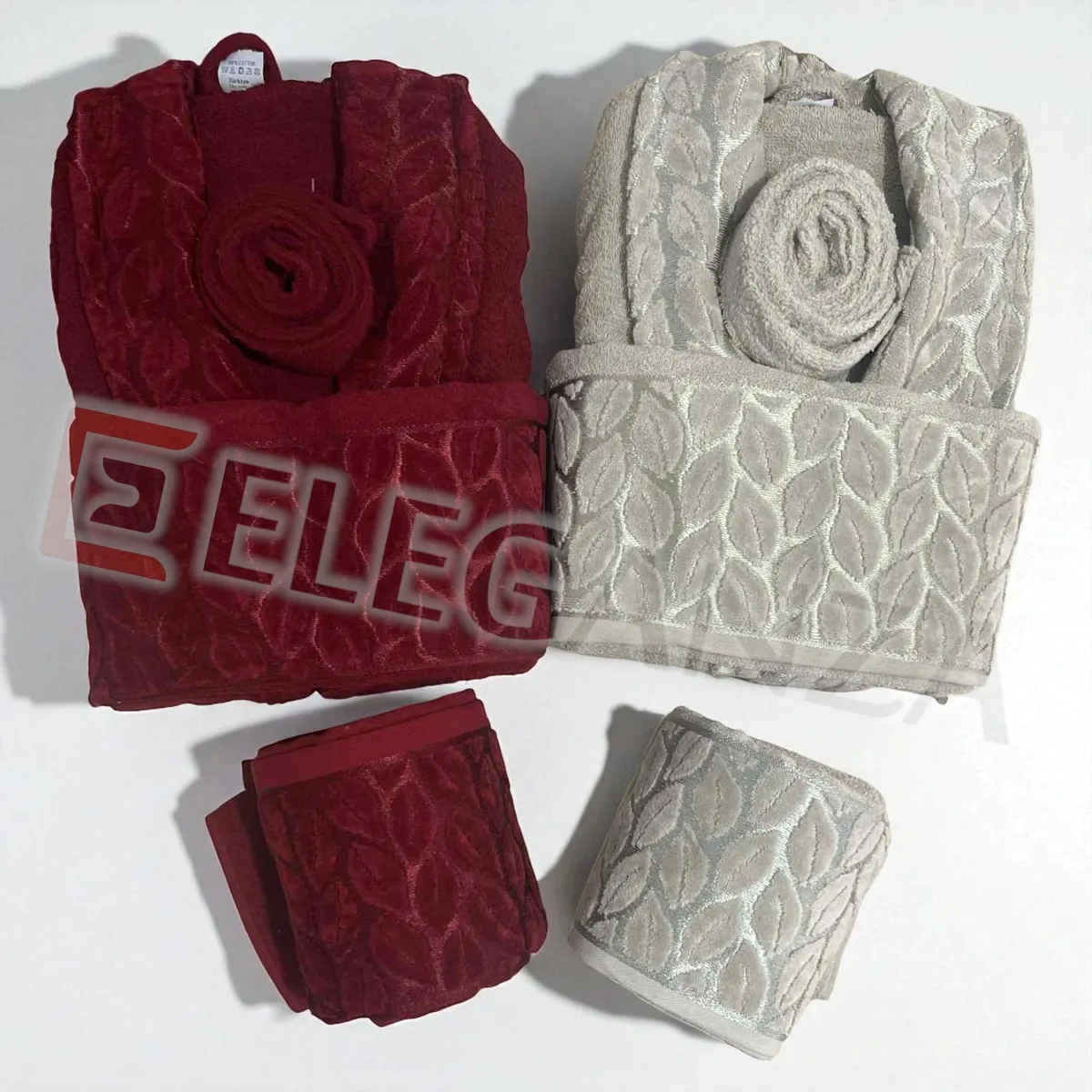 Cap de bain Homme et Femme  6 Piéces Velour ABM RICHA  - Rouge / Beige