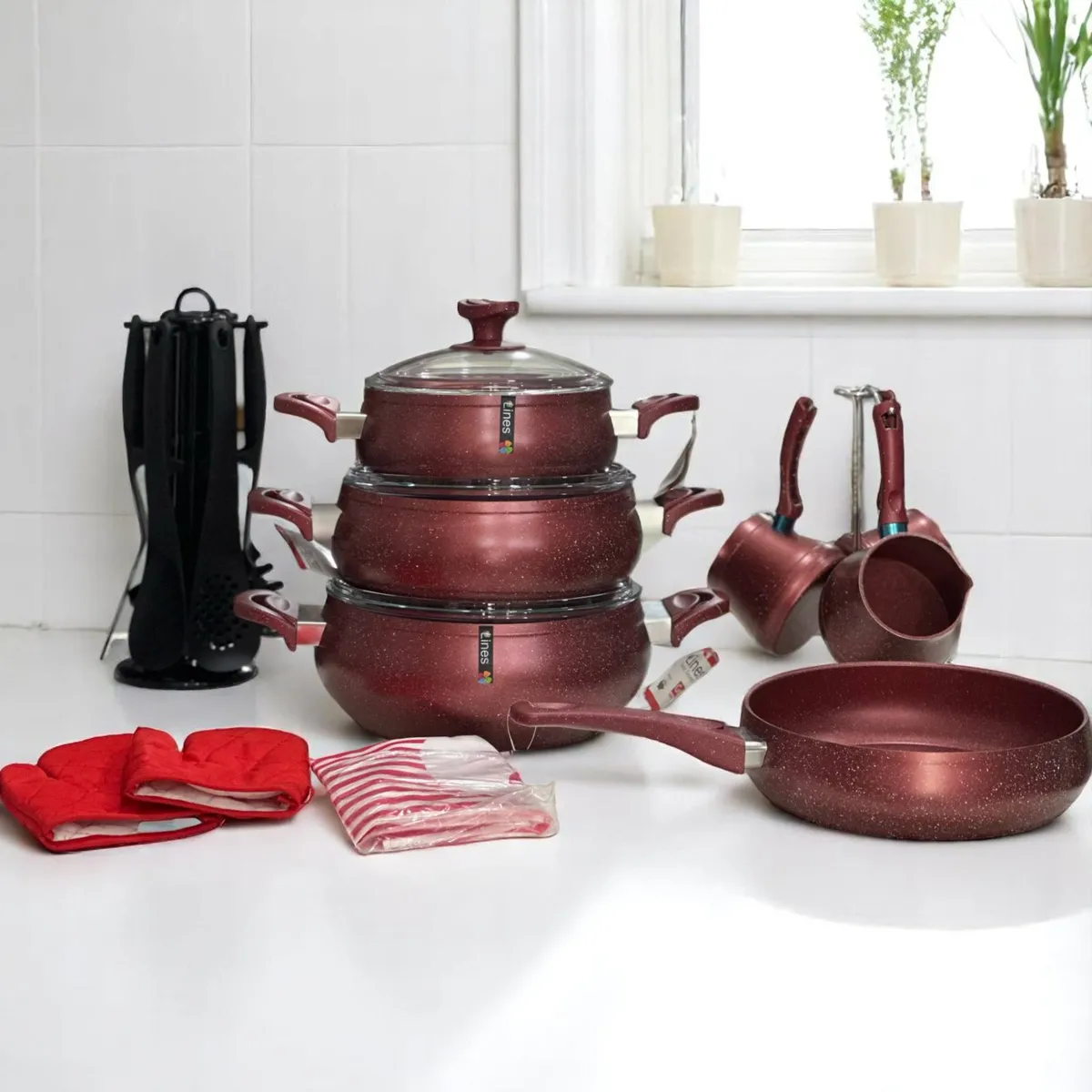 Batterie de cuisine Granite LINES 21 pièces -  Rouge