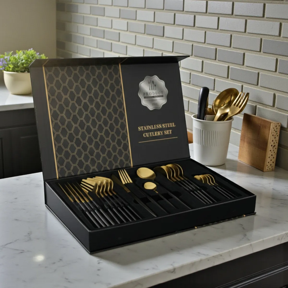 Coffret Ménagère 24 Pièces – Acier Inoxydable - Noir - ABMS4-1