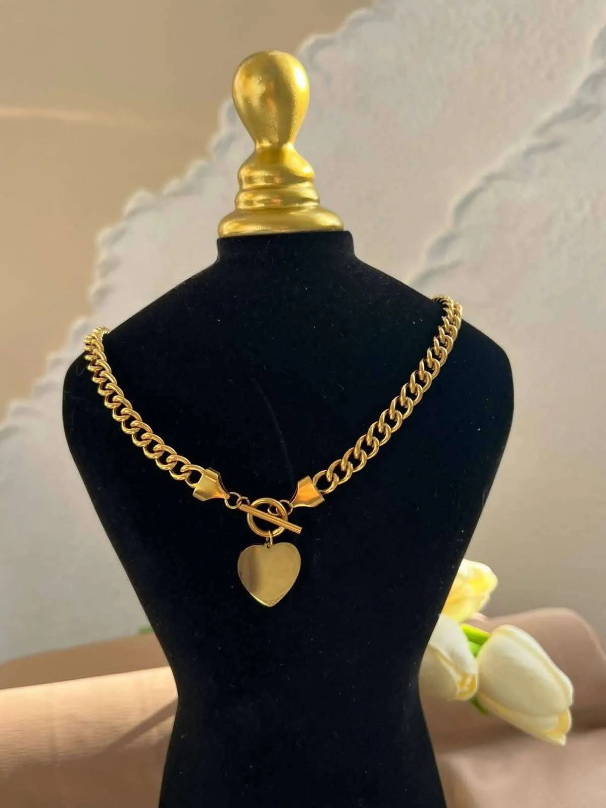 Collier Cœur Doré – Chaîne Épaisse Élégante